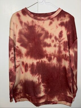 Pink Rose Tie Dye Fleece Sweatshirt Top Women’s XS Extra Small Pink